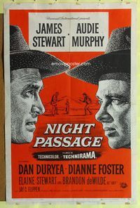 8t631 NIGHT PASSAGE 1sh '57 no one could stop the showdown between Jimmy Stewart & Audie Murphy!