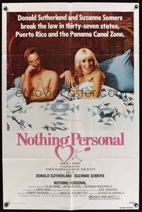 8t637 NOTHING PERSONAL 1sh '80 Donald Sutherland & pretty Suzanne Somers in bed!