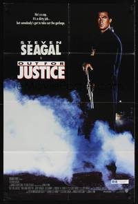 8t663 OUT FOR JUSTICE int'l 1sh '91 great full-length image of Steven Seagal with shotgun!