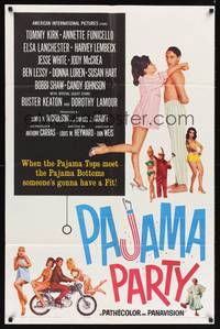 8t670 PAJAMA PARTY 1sh '64 Annette Funicello in sexy lingerie, Tommy Kirk, Buster Keaton shown!