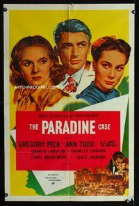 8t671 PARADINE CASE int'l 1sh R70s Alfred Hitchcock, art of Gregory Peck, Ann Todd, Alida Valli!