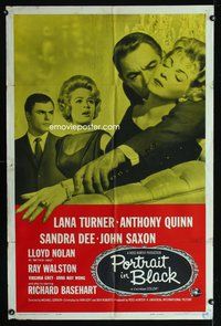 8t698 PORTRAIT IN BLACK 1sh '60 Lana Turner, Anthony Quinn, Sandra Dee, John Saxon!