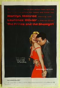 8t703 PRINCE & THE SHOWGIRL 1sh '57 Laurence Olivier nuzzles super sexy Marilyn Monroe's shoulder!
