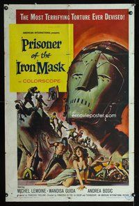 8t704 PRISONER OF THE IRON MASK 1sh '62 cool art of the most terrifying torture ever devised!