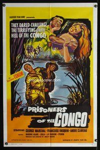 8t705 PRISONERS OF THE CONGO 1sh '60 savage Africa, art of the terrifying hell of the congo!