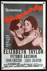 8t735 RHAPSODY 1sh R60s Elizabeth Taylor must possess Vittorio Gassman, heart, body & soul!