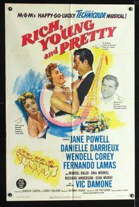 8t736 RICH, YOUNG & PRETTY 1sh '51 Jane Powell is romanced in Paris France!