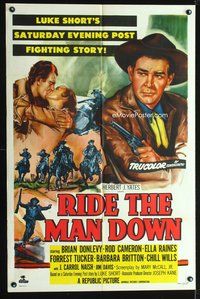 8t738 RIDE THE MAN DOWN 1sh '52 cool art of cowboys Brian Donlevy & Rod Cameron!