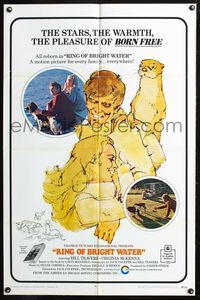 8t739 RING OF BRIGHT WATER 1sh '69 romantic art of Bill Travers & Virginia McKenna with otter!