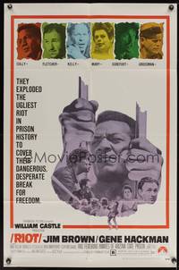 8t740 RIOT 1sh '69 Jim Brown & Gene Hackman escape from jail, ugliest prison riot in history!