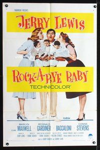 8t741 ROCK-A-BYE BABY 1sh '58 Jerry Lewis with Marilyn Maxwell, Connie Stevens, and triplets!