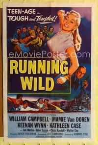 8t752 RUNNING WILD 1sh '55 sexy bad Mamie Van Doren is teen-age, tough and tempted!
