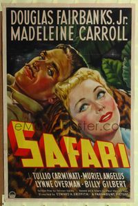 8t756 SAFARI style A 1sh '40 close-up art of Douglas Fairbanks Jr. & pretty Madeleine Carroll!