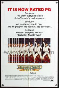 8t761 SATURDAY NIGHT FEVER PG version 1sh R1979 best image of disco dancer John Travolta!