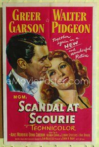 8t764 SCANDAL AT SCOURIE 1sh '53 great close up art of Greer Garson + Walter Pidgeon!