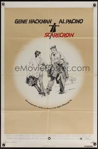 8t767 SCARECROW 1sh '73 cool artwork of Gene Hackman with cigar & young Al Pacino!