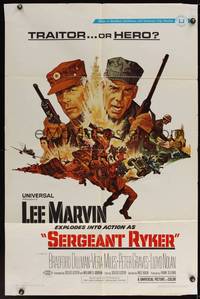 8t772 SERGEANT RYKER 1sh '68 cool art of Lee Marvin by Bart Doe, Korean War!