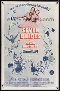 8t775 SEVEN BRIDES FOR SEVEN BROTHERS 1sh R60s Jane Powell & Howard Keel, classic MGM musical!