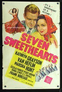 8t777 SEVEN SWEETHEARTS 1sh '42 Kathryn Grayson, Van Heflin, Marsha Hunt!