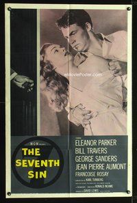 8t778 SEVENTH SIN 1sh '57 sexy scared Eleanor Parker betrays super angry Bill Travers!