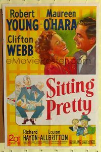 8t794 SITTING PRETTY 1sh '48 Clifton Webb as Mr. Belvedere, Young, Maureen O'Hara!
