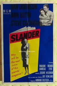 8t798 SLANDER 1sh '57 will Van Johnson & Ann Blyth be the victim of a slanderous sex magazine?