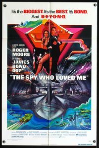 8t813 SPY WHO LOVED ME 1sh '77 cool artwork of Roger Moore as James Bond by Bob Peak!