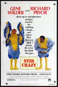 8t818 STIR CRAZY 1sh '80 Gene Wilder & Richard Pryor in chicken suits, directed by Sidney Poitier!