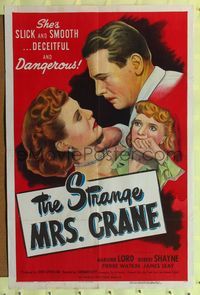8t822 STRANGE MRS CRANE 1sh '48 directed by Sam Newfield, art of Marjorie Lord & Robert Shayne!