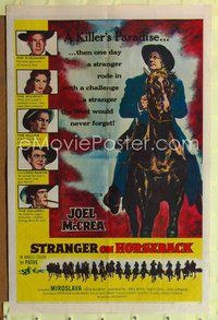 8t823 STRANGER ON HORSEBACK 1sh '55 Joel McCrea, Miroslava Stern, a killer's paradise!