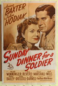 8t829 SUNDAY DINNER FOR A SOLDIER 1sh '44 Anne Baxter & John Hodiak romantic close up artwork!