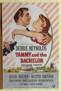 8t845 TAMMY & THE BACHELOR 1sh '57 artwork of Debbie Reynolds seducing Leslie Nielsen!