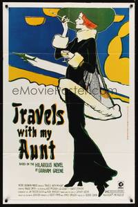 8t903 TRAVELS WITH MY AUNT 1sh '72 from Graham Greene's novel, cool Art Nouveau-style art!