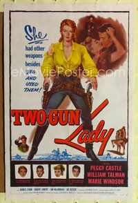 8t923 TWO-GUN LADY 1sh '55 Peggie Castle had other weapons besides guns, and she used them!