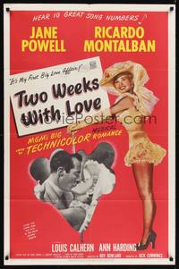 8t922 TWO WEEKS WITH LOVE 1sh '50 full-length image of sexy Jane Powell, Ricardo Montalban