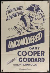 8t925 UNCONQUERED 1sh R50s different art of Gary Cooper holding Paulette Goddard & gun!