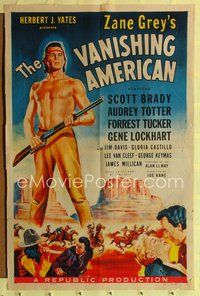 8t939 VANISHING AMERICAN 1sh '55 Zane Grey, cool art of barechested Navajo Indian Scott Brady!