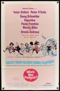 8t966 WHAT'S NEW PUSSYCAT 1sh '65 Frank Frazetta art of Woody Allen, Peter O'Toole & sexy babes!