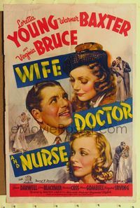 8t976 WIFE, DOCTOR & NURSE 1sh '37 Warner Baxter between Loretta Young & Virginia Bruce!