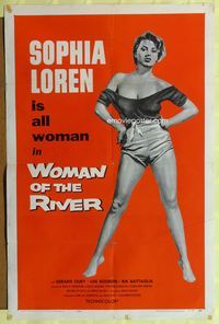 8t983 WOMAN OF THE RIVER 1sh R57 La Donna del fiume, full-length art of sexy Sophia Loren!