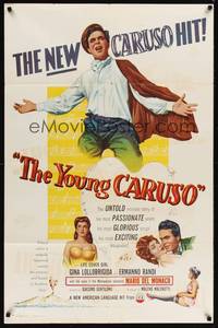 8t996 YOUNG CARUSO 1sh '53 Ermanno Randi as opera singer Enrico Caruso + pretty Gina Lollobrigida!