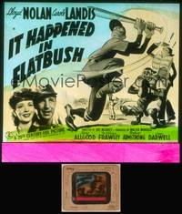 8v042 IT HAPPENED IN FLATBUSH glass slide '42 great Brooklyn Dodgers baseball art + Carole Landis!