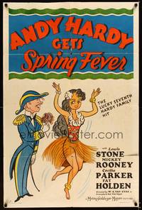 8w043 ANDY HARDY GETS SPRING FEVER style C 1sh '39 romantic art of Mickey Rooney & Rutherford!