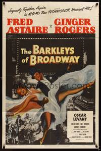 8w055 BARKLEYS OF BROADWAY 1sh '49 artwork of Fred Astaire & Ginger Rogers dancing in New York!