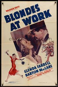 8w082 BLONDES AT WORK 1sh '38 Glenda Farrell as Torchy Blane, great artwork!