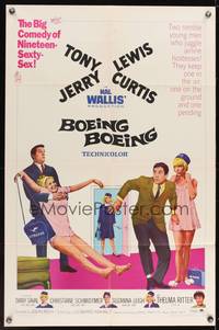 8w090 BOEING BOEING 1sh '65 Tony Curtis & Jerry Lewis in the big comedy of nineteen sexty-sex!
