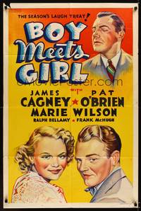8w097 BOY MEETS GIRL other company 1sh '38 Hollywood screenwriters James Cagney & Pat O'Brien!