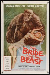 8w101 BRIDE & THE BEAST 1sh '58 Ed Wood classic, great wacky art of huge ape holding sexy girl!