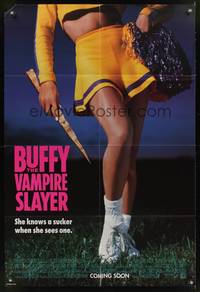 8w113 BUFFY THE VAMPIRE SLAYER advance 1sh '92 great image of sexy cheerleader Kristy Swanson!