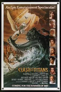 8w147 CLASH OF THE TITANS advance 1sh '81 Ray Harryhausen, great fantasy art by Daniel Gouzee!